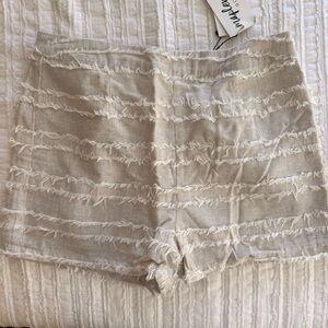 Women's Cream Fringe Linen-Blend Shorts